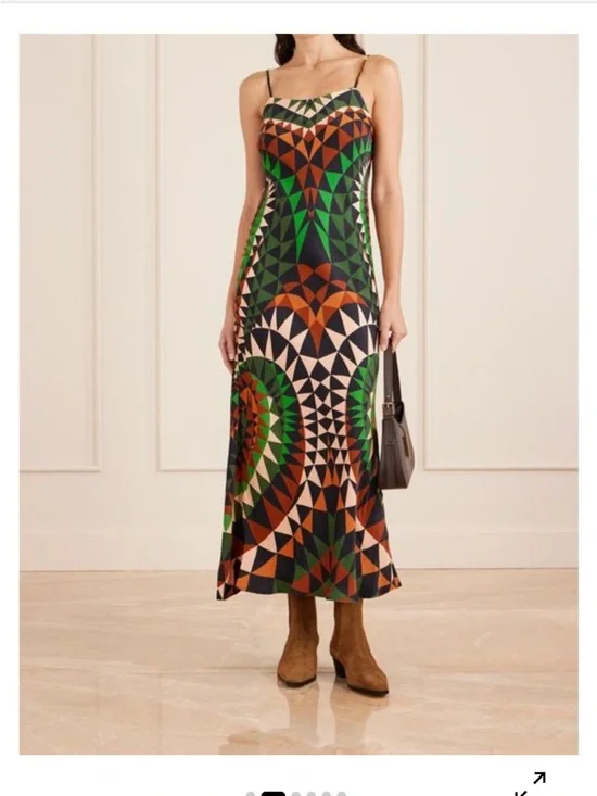 Farm Rio Geometric Kaleidoscope Slip Maxi Dress NWT Size Medium - Picture 3 of 7